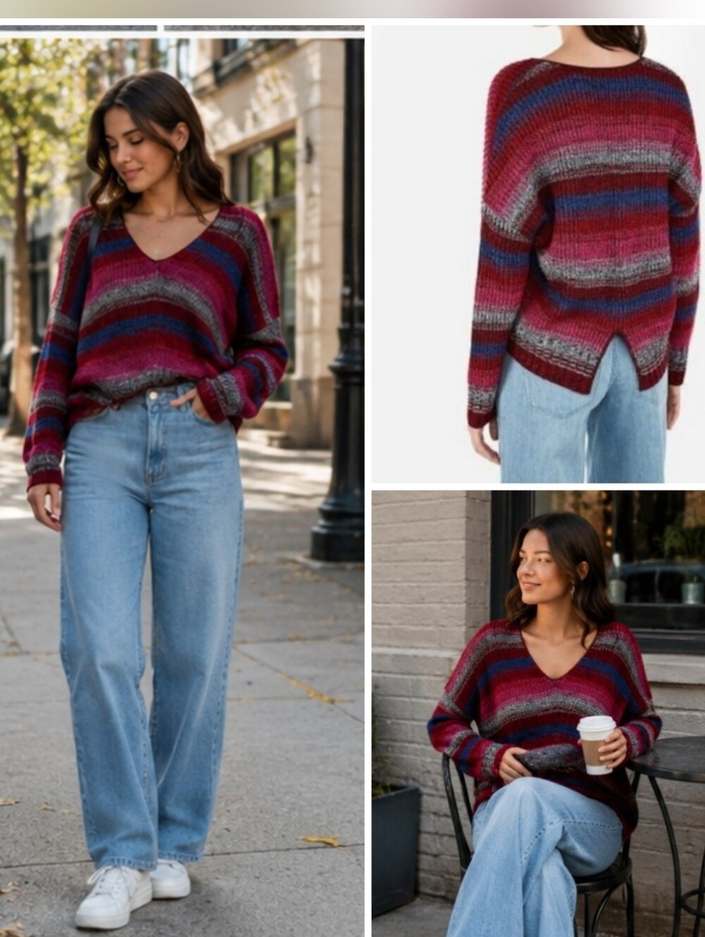 EXPRESS RED STRIPED VNECK SWEATER ❤️♠️❤️♠️❤️